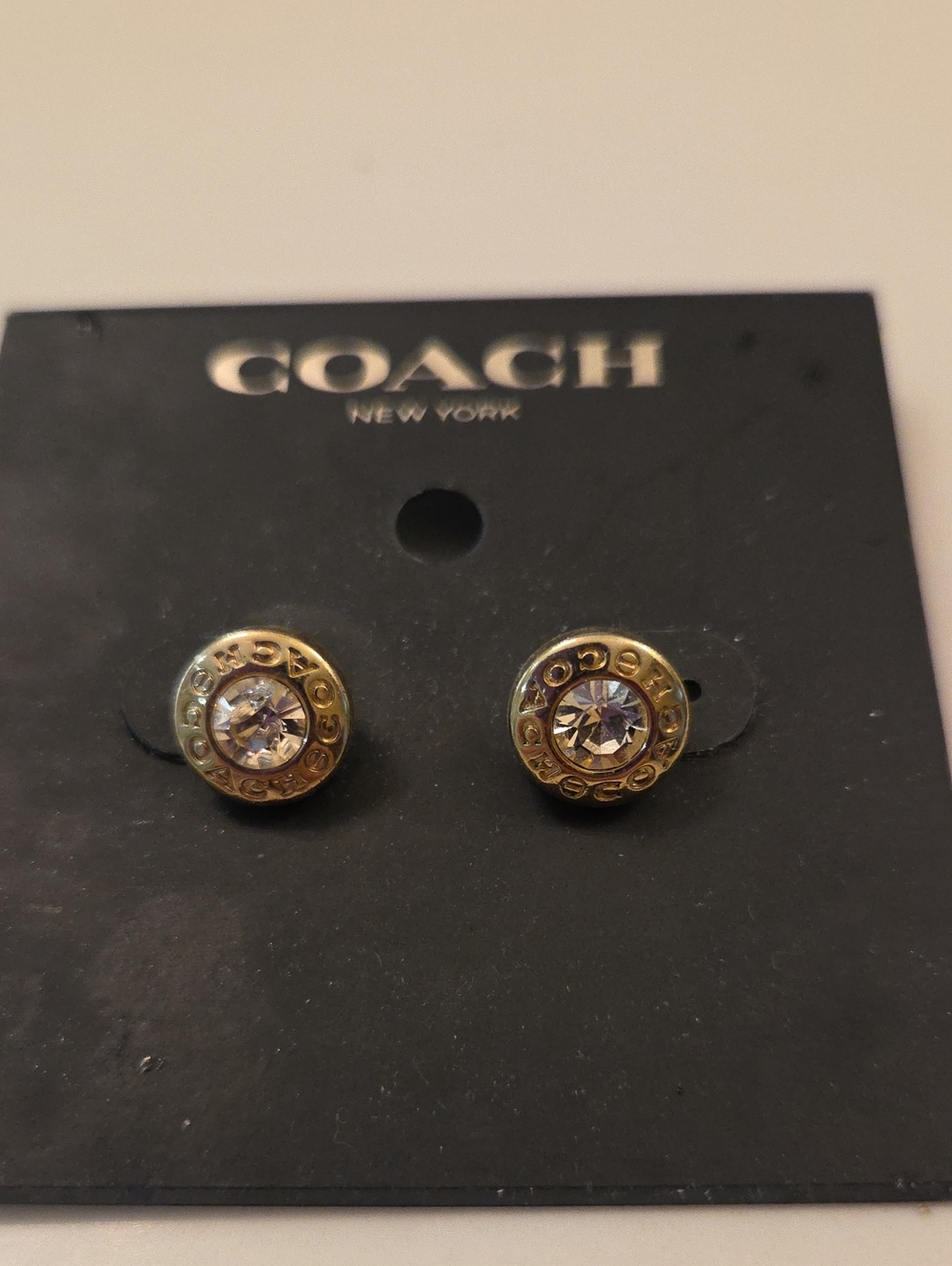 Coach Gold-Tone Logo Crystal Button Earrings